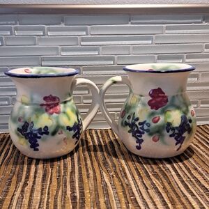2 Clouds Folsom Art Pottery Mugs Flowers Floral 2002